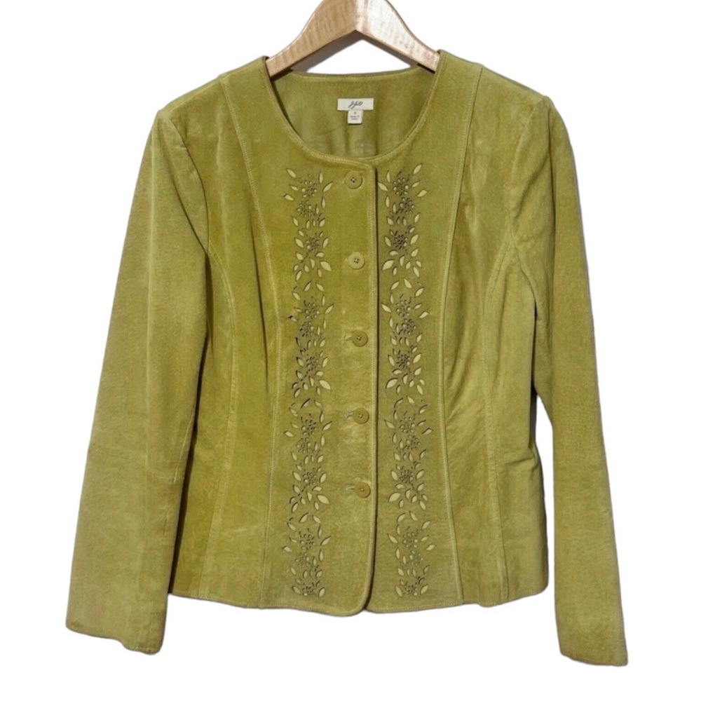 J Jill Womens Suede Leather Jacket with Eyelet Detail
